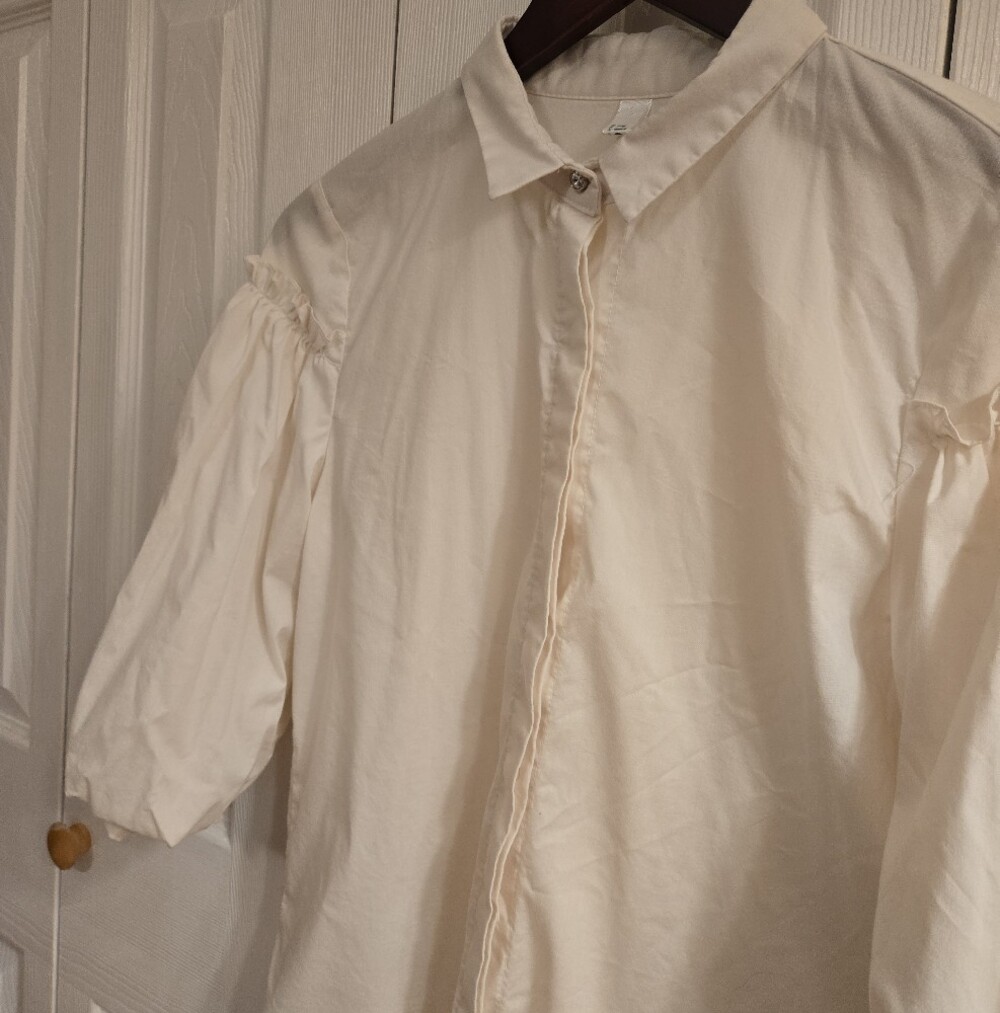 Cream Puff-Sleeve Button-Up Top - Picture 4 of 6